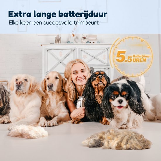 Hondentondeuse Dikke Vacht - Draadloos 5,5u - Fluisterstil <50dB - 2 Snelheden - Hondentrimmer - Honden Tondeuse Trimset - Video & E-book - RVS - Groomzo