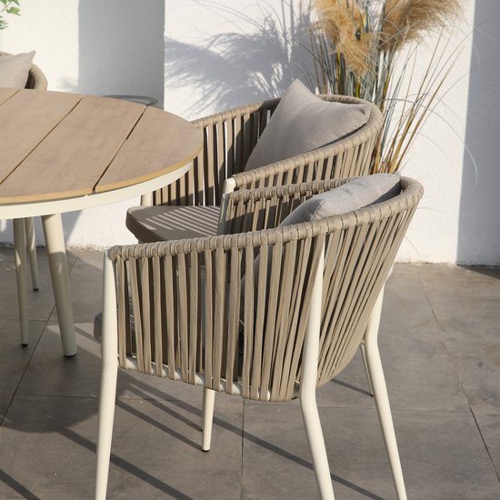 AXI Chay Tuinset met 8 stoelen Houtlook/beige – Gepoedercoat aluminium frame – 8 Personen - Diningset met kussens voor balkon, tuin en terras - Weerbestendig