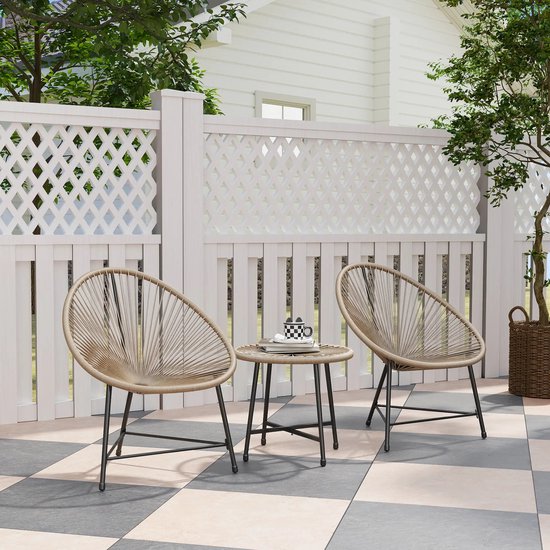 Balkonset 2 personen - Tuinset - Bistroset - Bruin - Weerbestendig - 3 delig - Tuintafel en 2 stoelen - 2 personen - Gecoat staal - Onderhoudsvrij staal