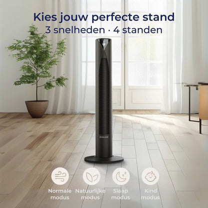 CoolHome CF2205 Ventilator - Stille torenventilator met afstandsbediening - Waaier met timer - Ventilator staand - Tower fan met dimbaar LED scherm - 96 cm - Zwart