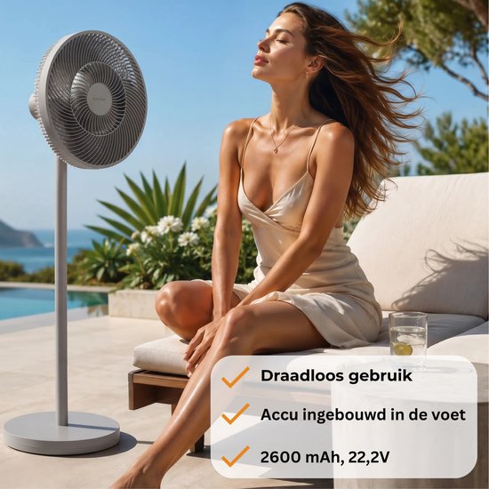 Evolar Smart Ventilator Staand - 36W - Incl. Accu - Statiefventilator - Ambient Light - WiFi - App & Afstandsbediening - EVO-SF36GW
