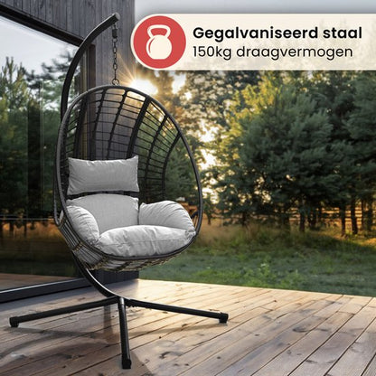 Swoods XXL Egg Hangstoel – Hangstoel met standaard – Egg Chair – tot 150kg – Lichtgrijs