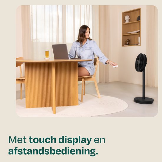 VONROC BREEZE Draadloze Ventilator – Fluisterstil (<44 dB) – 24 snelheden – lichtgewicht en draagbaar - 3 windmodi: Natuurlijk, Slaap, Normaal – Modulair: tafelventilator én vloerventilator – Luxe touchdisplay – Incl. afstandsbediening – Zwart