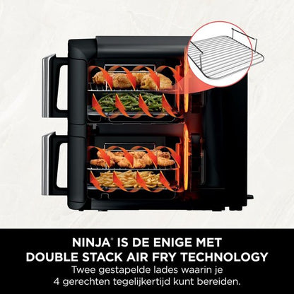 Ninja Double Stack Airfryer XXL - 7.6 Liter - Dubbele Gestapelde Lades - 6 Programma's - Inclusief 2 Kookrekjes - SL300EU