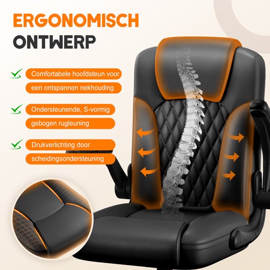 Elekiatech Ergonomische Bureaustoel-Bureaustoel-met 90°-120°Rugleuning Bureaustoelen voor Volwassenen-Inklapbare Armleuningen-Office Chair-Gaming Stoel-150kg - Zwart