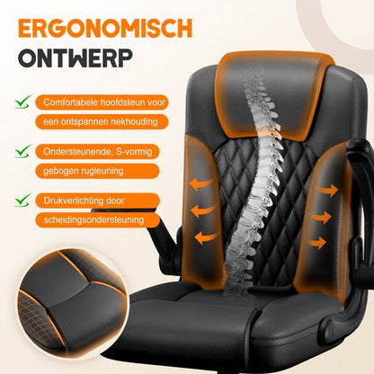 Elekiatech Ergonomische Bureaustoel-Bureaustoel-met 90°-120°Rugleuning Bureaustoelen voor Volwassenen-Inklapbare Armleuningen-Office Chair-Gaming Stoel-150kg - Zwart
