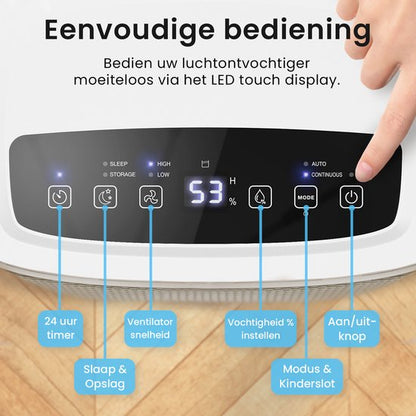 Pro Breeze 12L/dag Luchtontvochtiger – Digitale Vochtigheidsweergave, Slaapmodus, Continue Afvoer Optie en 24-uurs timer – 1.8L Tank Verwijderd Schimmel, Damp en Vocht - Dehumidifier voor Thuis, Garage en Kelder