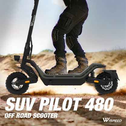 Wispeed - SuvPilot 480 - Elektrische step - Off Road Model - Krachtige 900WMotor - Snelheid tot 25km/h - Bereik tot 60km - Kaki