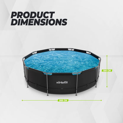 VirtuFit Rond Zwembad Ø366 x 100 cm - Incl. Filterpomp - Opzetzwembad - Duurzaam & Veilig Stalen Frame - Antraciet