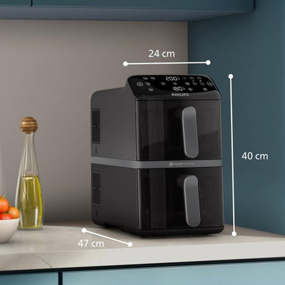 Philips Dual-Stacked Dubbele Airfryer 4000 Series – NA460/00 - PFAS Vrij - 2 Lades (Sync) – 10 L – Tot 6 Personen – Bespaart 45% Ruimte