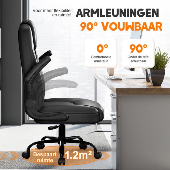 Elekiatech Ergonomische Bureaustoel-Bureaustoel-met 90°-120°Rugleuning Bureaustoelen voor Volwassenen-Inklapbare Armleuningen-Office Chair-Gaming Stoel-150kg - Zwart