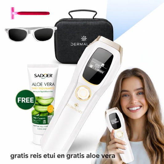 Dermalaze IPL Ontharingsapparaat – IPL Laser voor Permanente Haarverwijdering – Voor Mannen & Vrouwen – Pijnloos Thuisgebruik – Met LED Scherm –1.000.000 Flitsen – Scheermes – Beschermbril – 10 Standen – Ontharingsapparaten