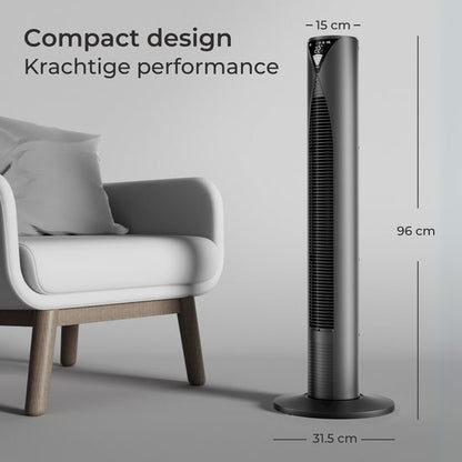 CoolHome CF2205 Ventilator - Stille torenventilator met afstandsbediening - Waaier met timer - Ventilator staand - Tower fan met dimbaar LED scherm - 96 cm - Zwart