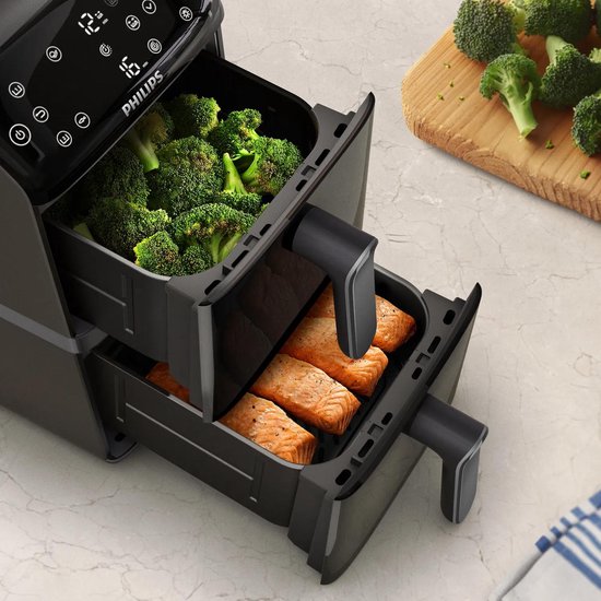 Philips Dual-Stacked Dubbele Airfryer 4000 Series – NA460/00 - PFAS Vrij - 2 Lades (Sync) – 10 L – Tot 6 Personen – Bespaart 45% Ruimte