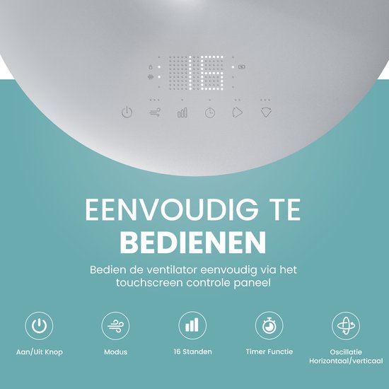AirKing Statiefventilator - Extreem Stil en energiezuinige ventilator met 15 snelheden, DC Motor, Timer en Nachtmodus - In hoogte verstelbaar (60-105cm) - Horizontale + verticale oscillatie - Grijs