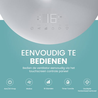 AirKing Statiefventilator - Extreem Stil en energiezuinige ventilator met 15 snelheden, DC Motor, Timer en Nachtmodus - In hoogte verstelbaar (60-105cm) - Horizontale + verticale oscillatie - Grijs