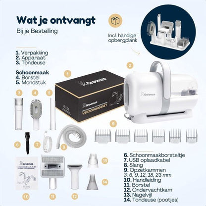 Hondentondeuse Met Stofzuiger - 20-Delig - 1,5L Opvangbak - Hondentrimmer Tondeuse - Honden Tondeuse - Honden Trimset - Incl. Video & E-book - Groomzo