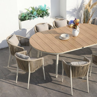 AXI Chay Tuinset met 8 stoelen Houtlook/beige – Gepoedercoat aluminium frame – 8 Personen - Diningset met kussens voor balkon, tuin en terras - Weerbestendig