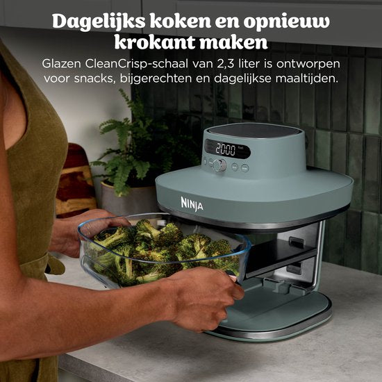Ninja CRISPi PRO 7-in-1 Glazen Airfryer met 7 functies - Airfryen, Bakken, Braden, Rijzen, Drogen. Max Crisp en Opnieuw krokant maken - 2.3 liter en 5.7 liter glazen schaal - PFAS vrij koken - Grijsgroen - AS101EUGY