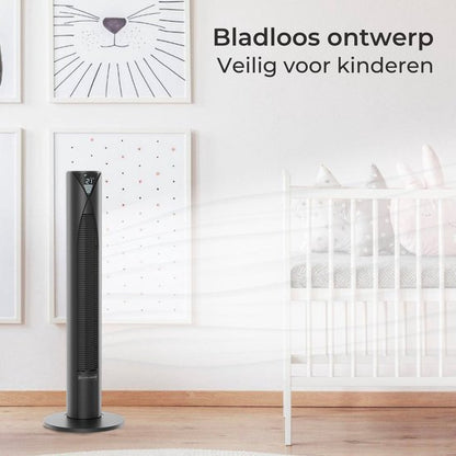 CoolHome CF2205 Ventilator - Stille torenventilator met afstandsbediening - Waaier met timer - Ventilator staand - Tower fan met dimbaar LED scherm - 96 cm - Zwart