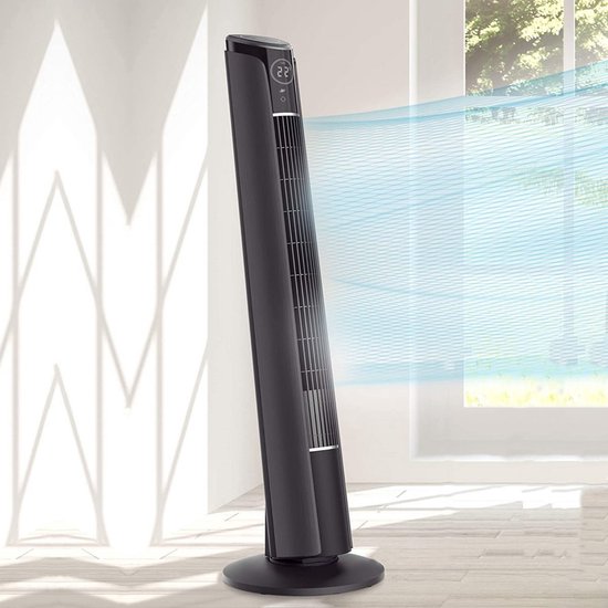 CoolHome CF2203 Design Ventilator Zwart - Torenventilator - Afstandsbediening en Timer - Kolomventilator met Luchtreiniger - Dimbaar LED-scherm - Ventilator Staand