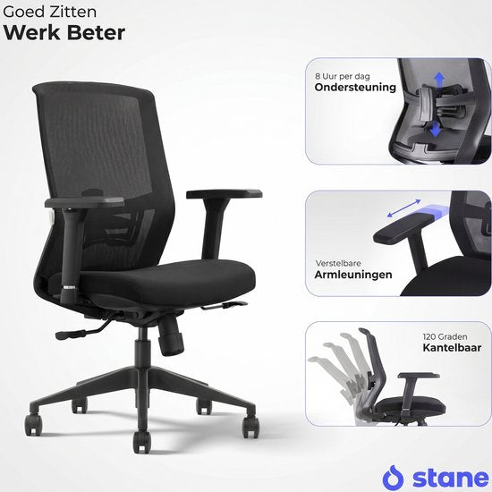 Stane Classic Basic - Ergonomische Bureaustoel - Office Chair - Bureaustoelen voor Volwassenen - Computer stoel - NEN-EN1335 Gecertificeerd -
