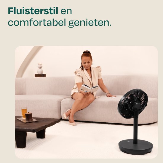 VONROC BREEZE Draadloze Ventilator – Fluisterstil (<44 dB) – 24 snelheden – lichtgewicht en draagbaar - 3 windmodi: Natuurlijk, Slaap, Normaal – Modulair: tafelventilator én vloerventilator – Luxe touchdisplay – Incl. afstandsbediening – Zwart