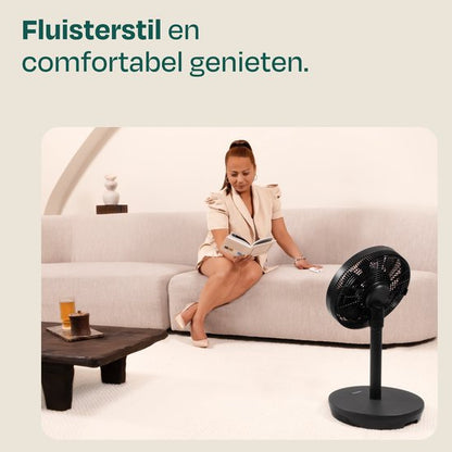 VONROC BREEZE Draadloze Ventilator – Fluisterstil (<44 dB) – 24 snelheden – lichtgewicht en draagbaar - 3 windmodi: Natuurlijk, Slaap, Normaal – Modulair: tafelventilator én vloerventilator – Luxe touchdisplay – Incl. afstandsbediening – Zwart