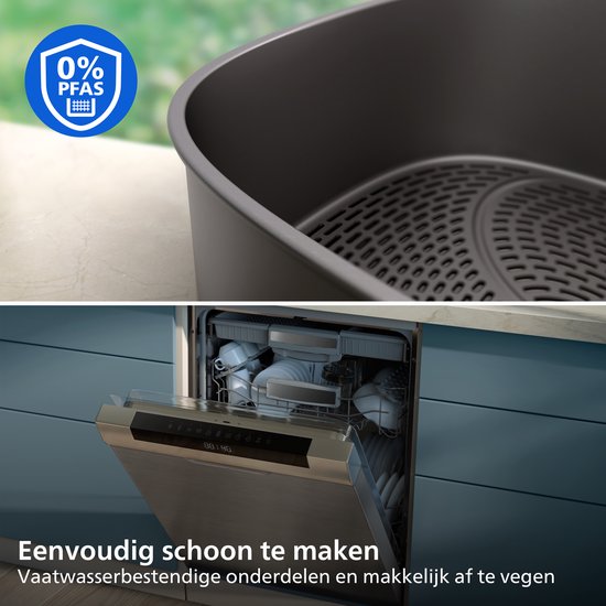 Philips Airfryer Megabasket Met Stoomfunctie 5000-serie – NA565/02 – PFAS vrij - Enkele mand óf Dubbele Mand - SteamClean – 9,5L – Tot 8 Personen – Inclusief Tang