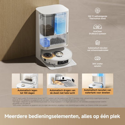 Dreame Robotstofzuiger L50s Pro Ultra - Robotstofzuiger met dweilfunctie - Automatisch Leegstation - 30.000 Pa zuigkracht - Geschikt voor huisdierharen - DryBoard - Wit