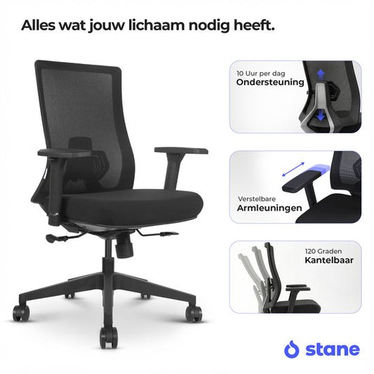 Stane Pro Ergonomische Bureaustoel - Office Chair - Bureaustoelen voor Volwassenen - NEN-EN1335 Gecertificeerd
