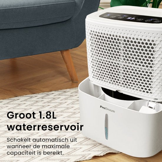 Pro Breeze 12L/dag Luchtontvochtiger – Digitale Vochtigheidsweergave, Slaapmodus, Continue Afvoer Optie en 24-uurs timer – 1.8L Tank Verwijderd Schimmel, Damp en Vocht - Dehumidifier voor Thuis, Garage en Kelder