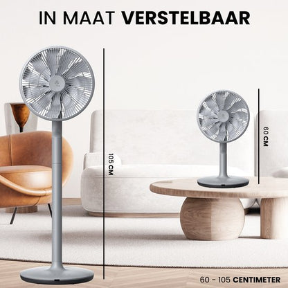 AirKing Statiefventilator - Extreem Stil en energiezuinige ventilator met 15 snelheden, DC Motor, Timer en Nachtmodus - In hoogte verstelbaar (60-105cm) - Horizontale + verticale oscillatie - Grijs