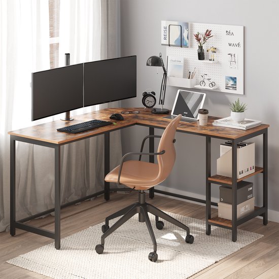 ACAZA Bureau - Hoekbureau - Vintage Bruin - 138 x 50 x 76 cm (L x B x H) - Bureautafel - Game Bureau - Bureau Gaming - Game Bureau