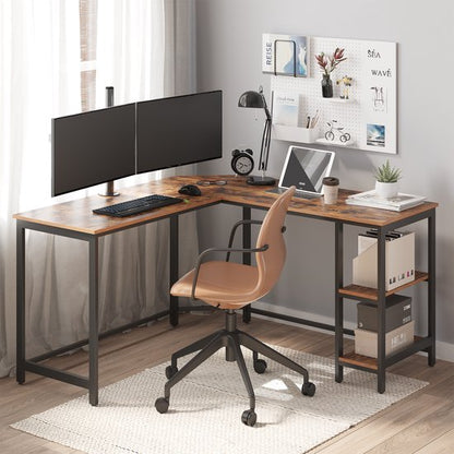 ACAZA Bureau - Hoekbureau - Vintage Bruin - 138 x 50 x 76 cm (L x B x H) - Bureautafel - Game Bureau - Bureau Gaming - Game Bureau