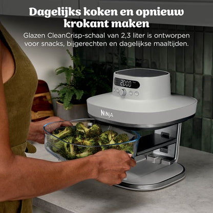 Ninja CRISPi PRO 7-in-1 Glazen Airfryer met 7 functies - Airfryen, Bakken, Braden, Rijzen, Drogen. Max Crisp en Opnieuw krokant maken - 2.3 liter en 5.7 liter glazen schaal - PFAS vrij koken - Stone - AS101EULG
