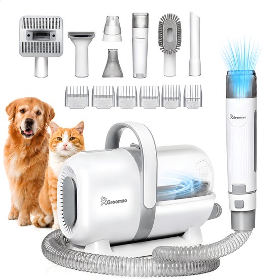 Hondentondeuse Met Stofzuiger - 20-Delig - 1,5L Opvangbak - Hondentrimmer Tondeuse - Honden Tondeuse - Honden Trimset - Incl. Video & E-book - Groomzo