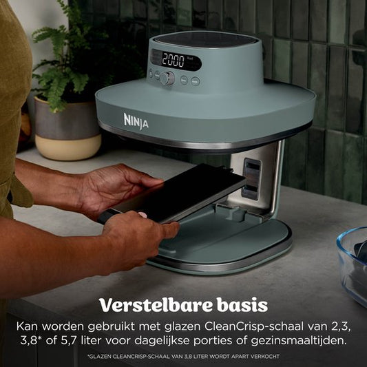 Ninja CRISPi PRO 7-in-1 Glazen Airfryer met 7 functies - Airfryen, Bakken, Braden, Rijzen, Drogen. Max Crisp en Opnieuw krokant maken - 2.3 liter en 5.7 liter glazen schaal - PFAS vrij koken - Grijsgroen - AS101EUGY