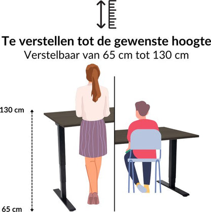 Zit-sta bureau elektrisch verstelbaar - MRC PRO NEN-EN 527 | 120 x 80 cm | frame zwart - blad bruin eiken | Memory functie met USB | 150kg draagvermogen