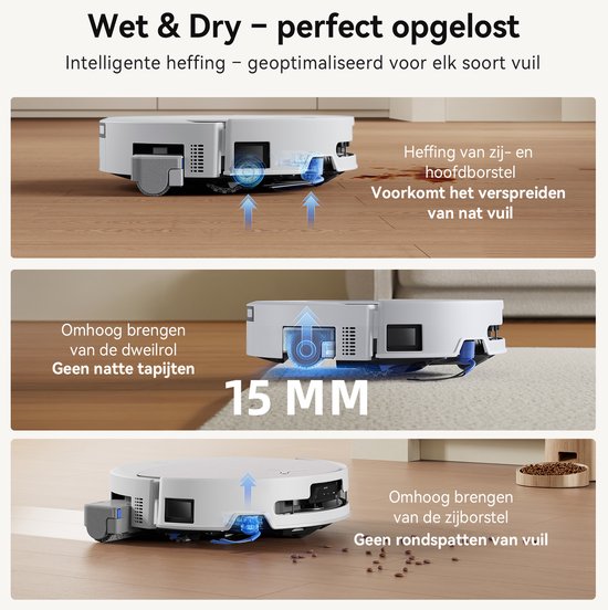 ECOVACS DEEBOT T90 OMNI – Robotstofzuiger – OZMO Roller dweil – 30.000 Pa –ZeroTangle 4.0 Anti-tangle –AIVI 3D obstakelvermijding–Zelfreinigend– Voor harde vloeren & tapijt–Wit–T80 Upgrade