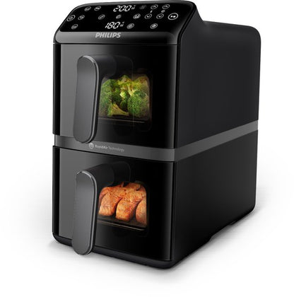 Philips Dual-Stacked Dubbele Airfryer 4000 Series – NA460/00 - PFAS Vrij - 2 Lades (Sync) – 10 L – Tot 6 Personen – Bespaart 45% Ruimte