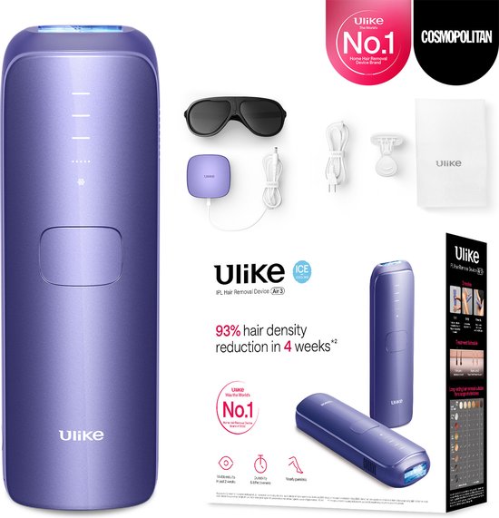 Ulike - Air 3 - Paars - Laser Ontharing Apparaat - IPL Ontharing voor Vrouwen en Mannen met Saffier Ice Cooling - Bijna pijnloos - Langdurige Resultaten voor Gezicht en Lichaam - Geschenkdoos