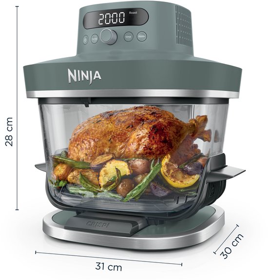 Ninja CRISPi PRO 7-in-1 Glazen Airfryer met 7 functies - Airfryen, Bakken, Braden, Rijzen, Drogen. Max Crisp en Opnieuw krokant maken - 2.3 liter en 5.7 liter glazen schaal - PFAS vrij koken - Grijsgroen - AS101EUGY