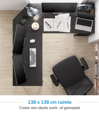 ACAZA Bureau - Hoekbureau - Zwart - 138 x 50 x 76 cm (L x B x H) - Bureautafel - Game Bureau - Bureau Gaming - Game Bureau