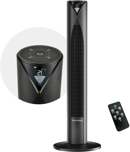 CoolHome CF2205 Ventilator - Stille torenventilator met afstandsbediening - Waaier met timer - Ventilator staand - Tower fan met dimbaar LED scherm - 96 cm - Zwart