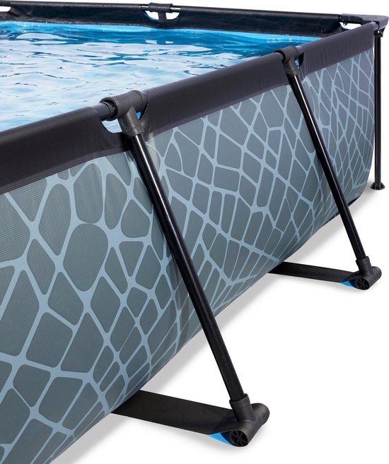 EXIT Stone Frame Zwembad 300x200x65cm - Opzetzwembad - met Filterpomp & Overkapping - Rechthoekig - Grijs
