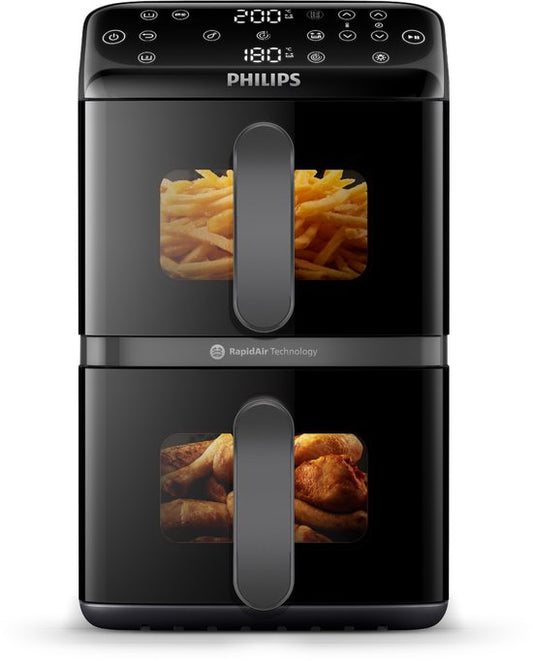 Philips Dual-Stacked Dubbele Airfryer 4000 Series – NA460/00 - PFAS Vrij - 2 Lades (Sync) – 10 L – Tot 6 Personen – Bespaart 45% Ruimte