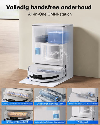 ECOVACS DEEBOT T90 OMNI – Robotstofzuiger – OZMO Roller dweil – 30.000 Pa –ZeroTangle 4.0 Anti-tangle –AIVI 3D obstakelvermijding–Zelfreinigend– Voor harde vloeren & tapijt–Wit–T80 Upgrade