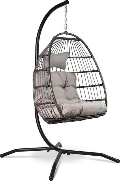 Vita5 Egg Hangstoel – Met Standaard – Binnen en Buiten – Cocoon Stoel - Opvouwbaar - Tot 150kg – Incl. Kussen en Waterdichte Beschermhoes – Lichtgrijs