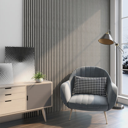 Akustikpanel i grå valnød – 240 × 60 cm, ægte træfiner